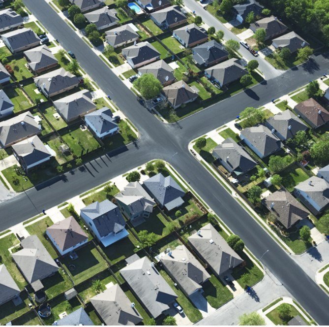 Aerial view of homes